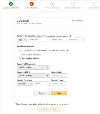 Utwórz Konto na Amazon- informacje o właścicielu